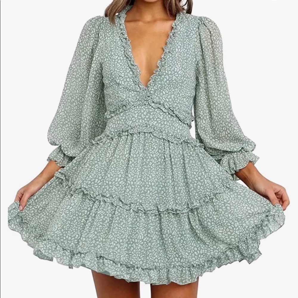 Green V neck dress